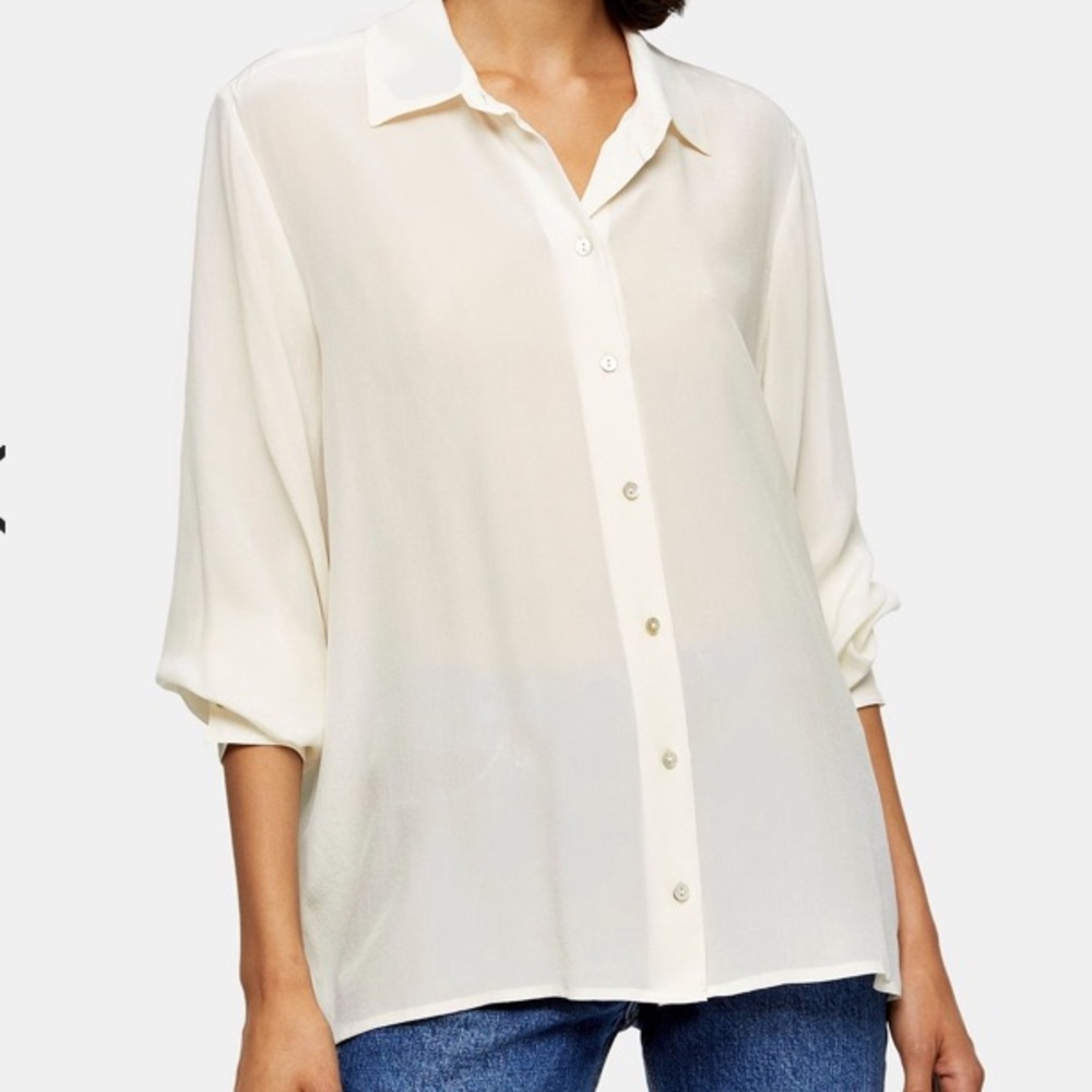 NWT Topshop Oversized Silk Shirt Ivory size 4